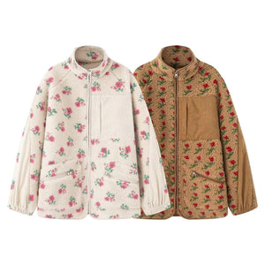 Veste Polaire Fleurie Femme Col Montant Zippée Épaisse Automne Hiver - Veste Polaire GoHappy
