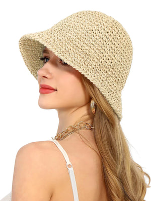 Chapeau Seau Paille Crochet Femme Pliable Protection UV - chapeau de plage GoHappy