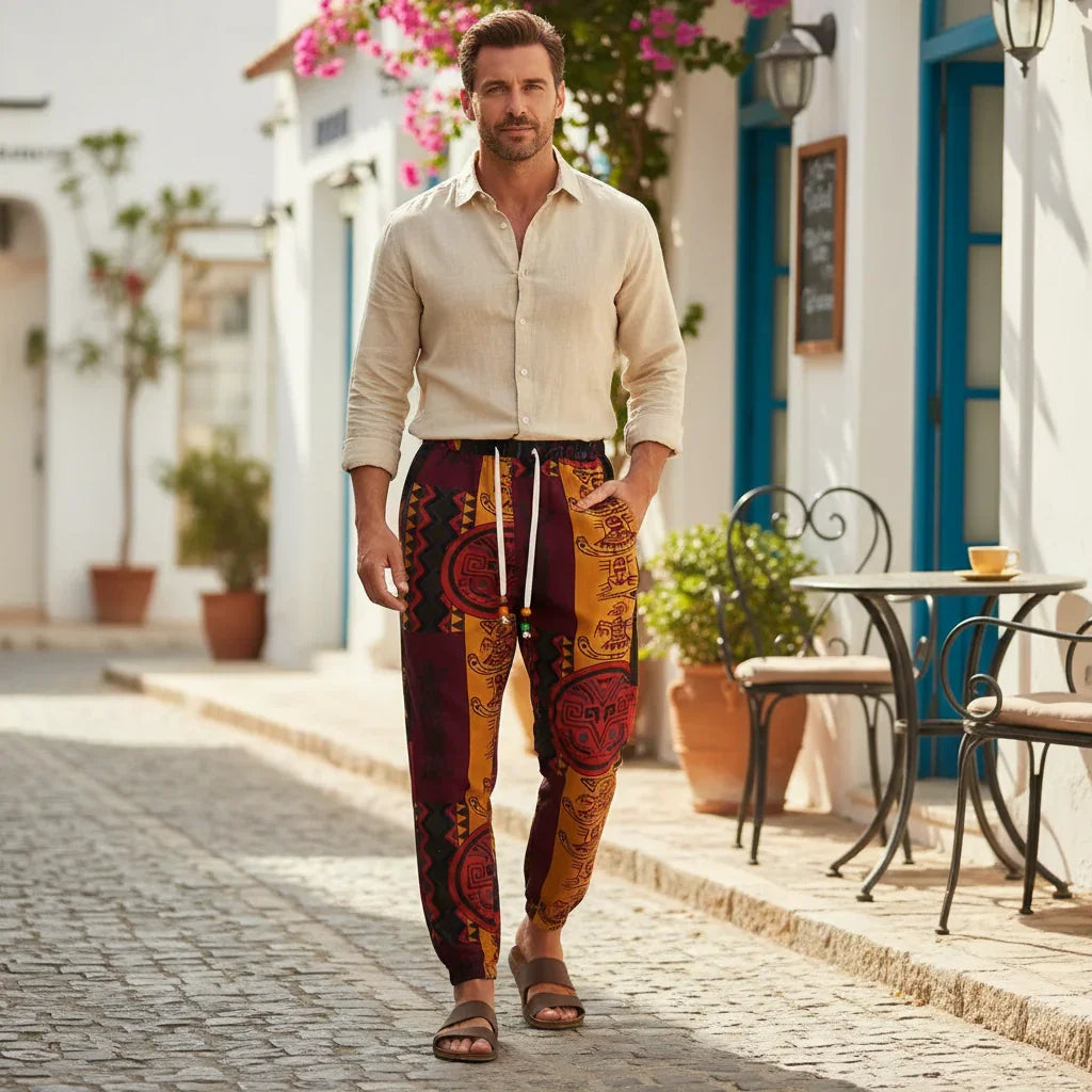 Pantalon Jogger Ethnique Coloré imprimé Tribal Tendance Bohème - pantalons de sport homme GoHappy
