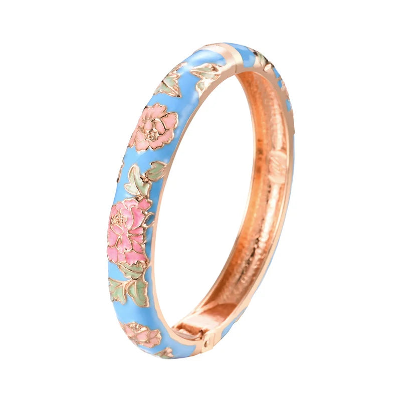 Jaipur Email bracelet jonc floral plaqué or rose