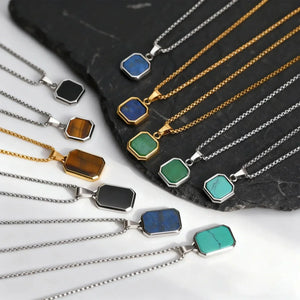 Collier Acier Pierre Naturelle Pendentif Tendance - collier homme GoHappy