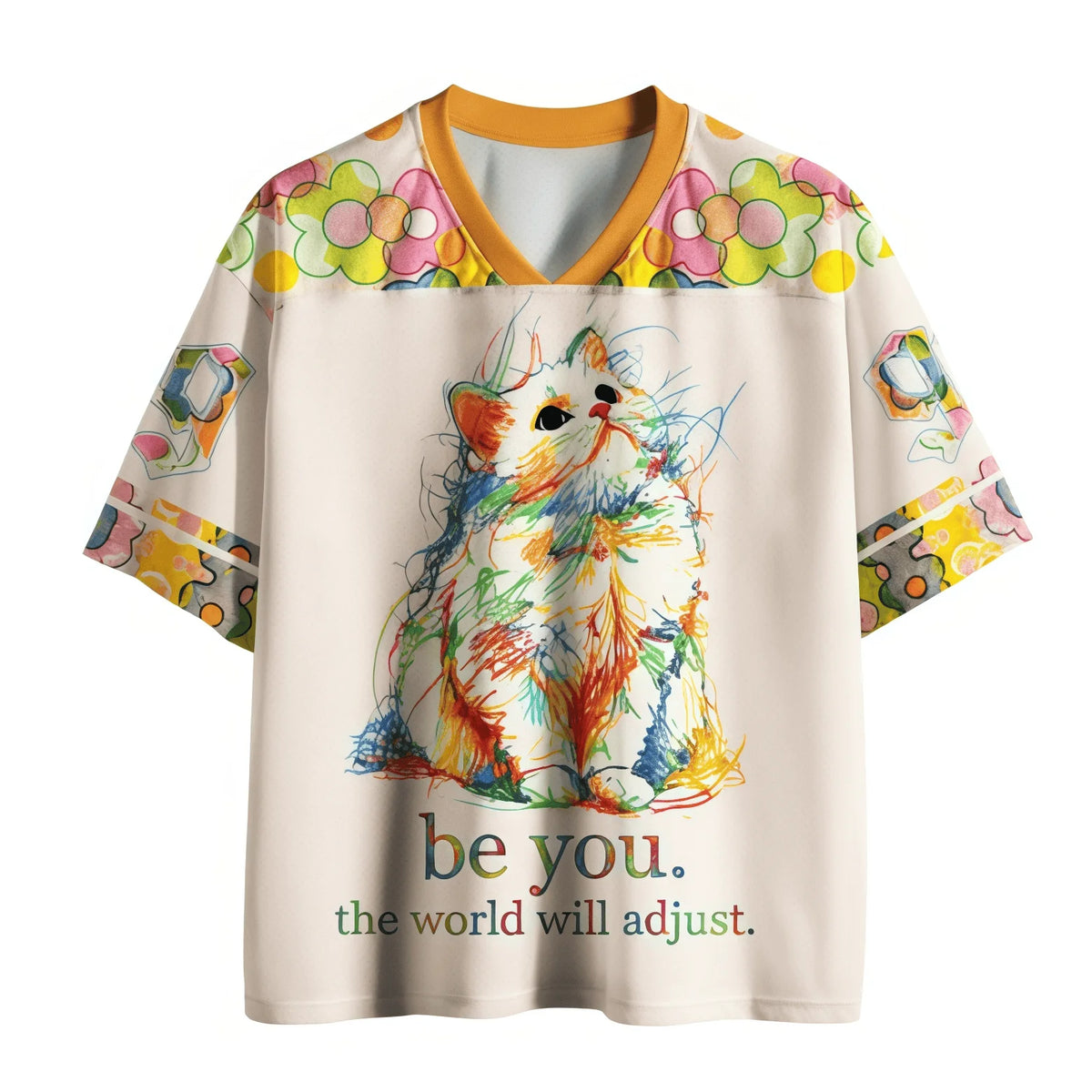 Be You Cat t-shirt chat unisexe col V multicolore
