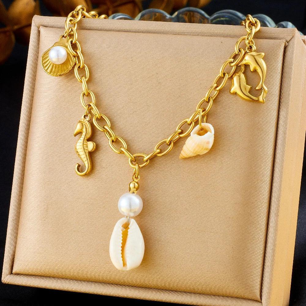 Colliers Costa Luz soleil coquillage perles dorées - colliers GoHappy