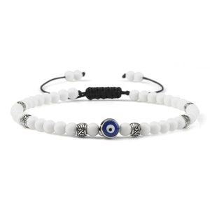 Bracelet Nazar Blanc Porcelaine argenté, perles fines et motif œil bleu | GoHappy France