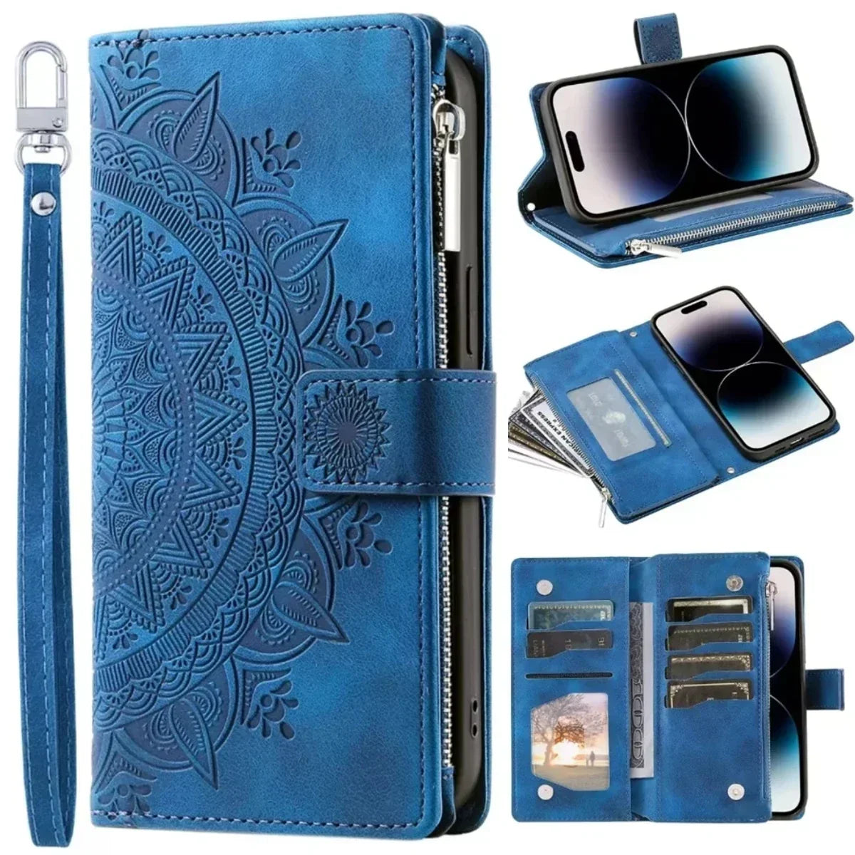 Protection Smartphone Samsung Galaxy Mandala Cuir Gaufré Porte-Cartes - Coques pour téléphones portables GoHappy