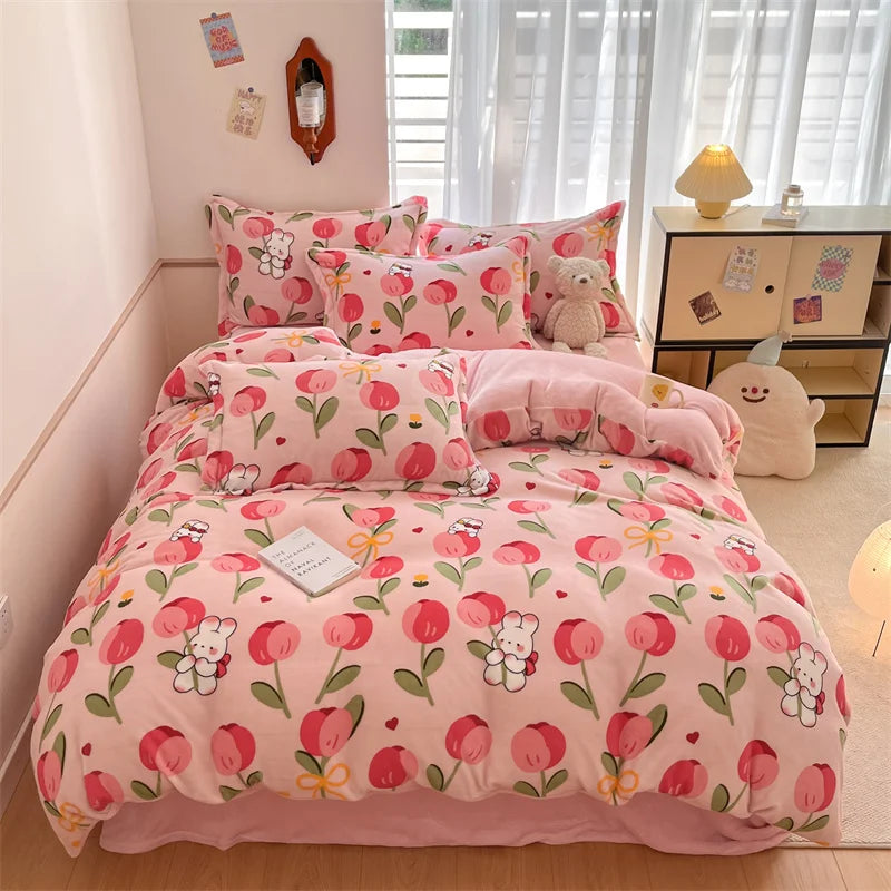 Housse Couette Velours Enfant Motifs Cartoon Douce Chaude 150-220cm