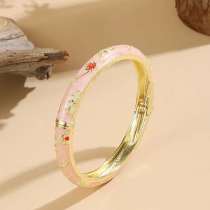 Capri Email bracelet jonc fleuri cloisonné doré - bracelet femme GoHappy