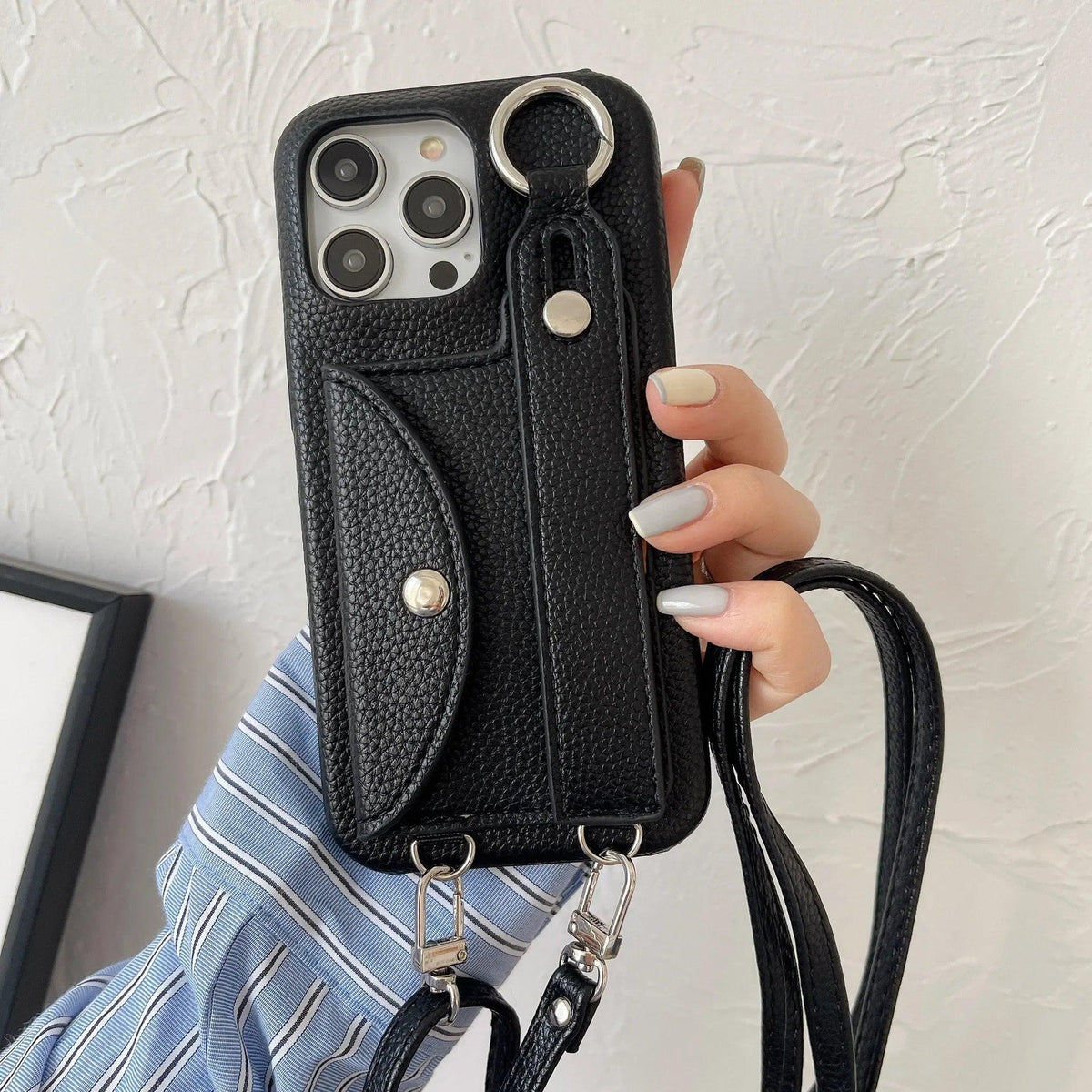 Coque Bandoulière iPhone en Cuir PU avec Porte-cartes et Sangle - coque pour smartphone GoHappy