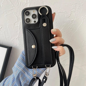 Coque Bandoulière iPhone en Cuir PU avec Porte-cartes et Sangle - coque pour smartphone GoHappy