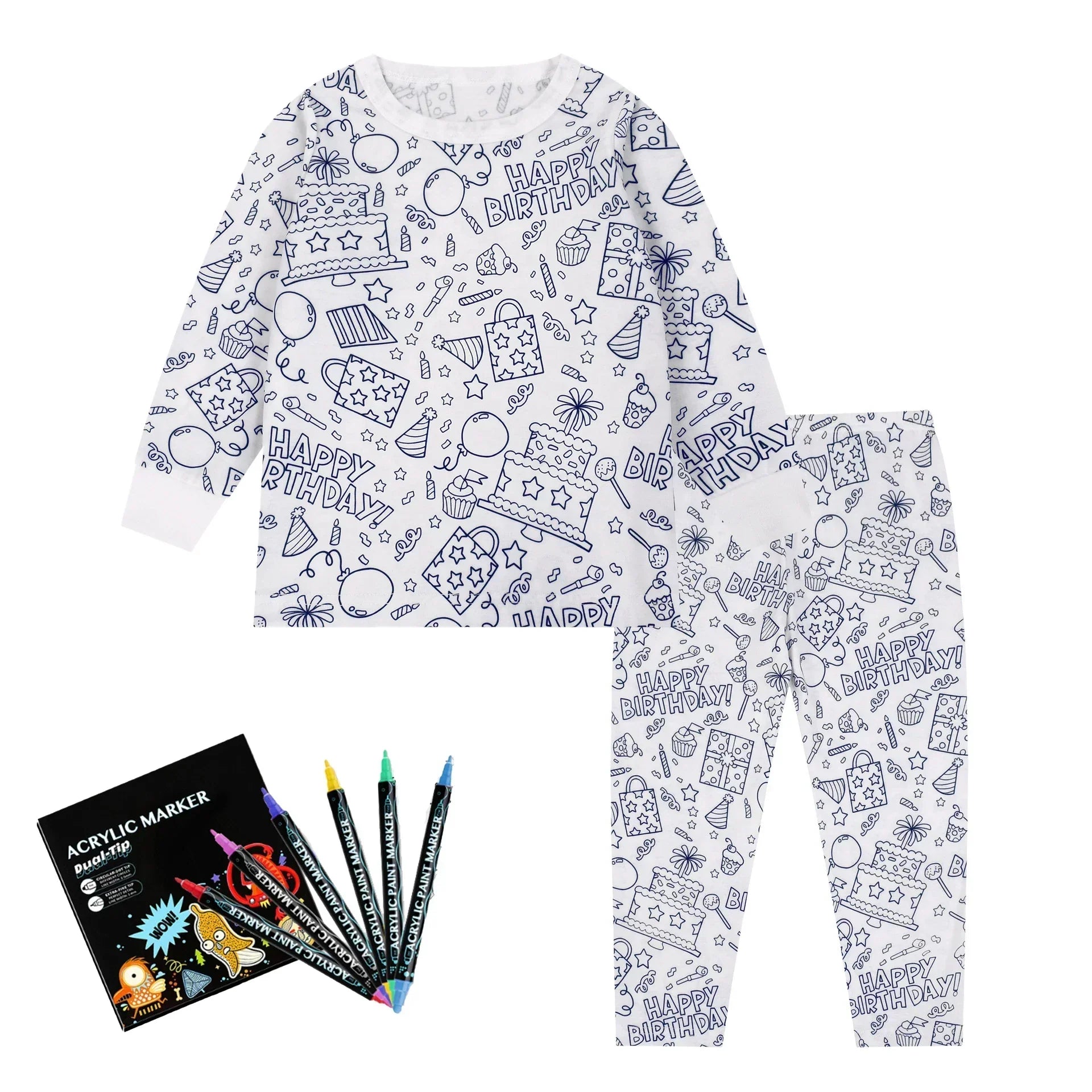 Pyjama Enfant à Colorier Créatif Réutilisable 6 Feutres Inclus - pyjamas coloriage GoHappy