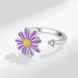 Bagues Spinner Rotatives Fleur Abeille en Cristal Argent Ajustables - bague femme GoHappy