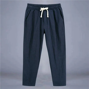 pantalon homme lin bleu marine taille élastique cordon vêtements confortables GoHappy France