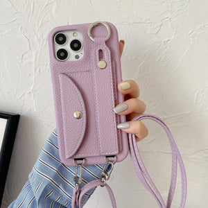 Coque Bandoulière iPhone en Cuir PU avec Porte-cartes et Sangle - coque pour smartphone GoHappy