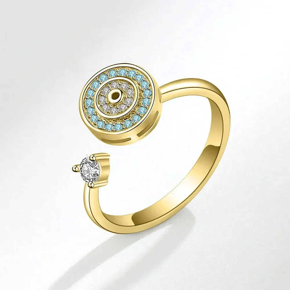 Bagues Spinner Rotatives Fleur Abeille en Cristal Argent Ajustables - bague femme GoHappy