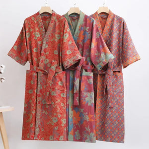 Céleste peignoir kimono en double gaze de coton, aperçu de trois motifs