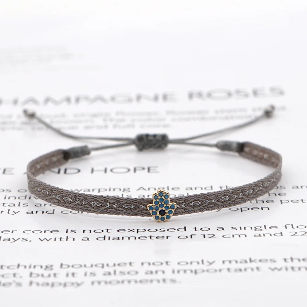 Bracelet Amitié Femme Coton Fin - Charm Cœur Strass Ajustable