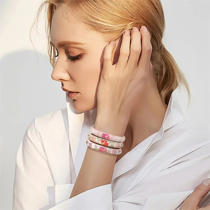 Jaipur Email bracelet jonc floral plaqué or rose - bracelet femme GoHappy