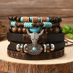 Bracelets ethniques en cuir et perles – Lot de 5 à 6 pièces – Style bohème et spirituel - bracelets cuir et pierres GoHappy