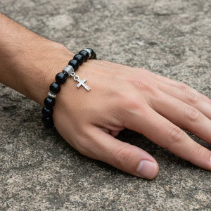 Bracelet Perles Croix Argent Pierre Naturelle Vertus Spirituel - Bracelets GoHappy
