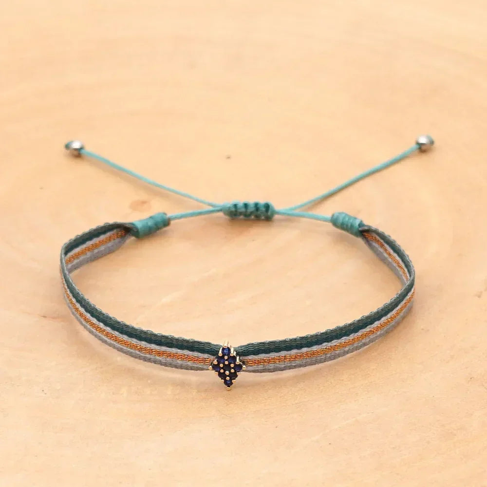 Bracelet Amitié Femme Coton Fin - Charm Cœur Strass Ajustable - bracelets femme cordon GoHappy
