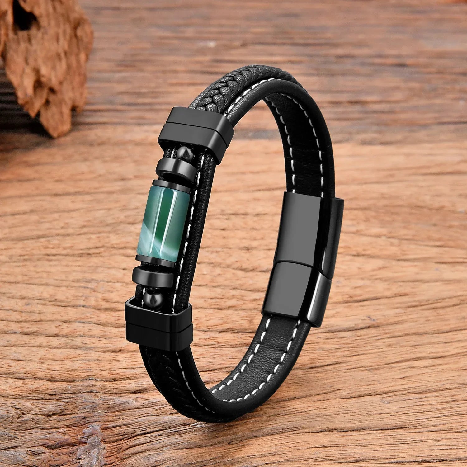 Bracelet Cuir Style et Bien-être en Pierres Naturelles pour Homme