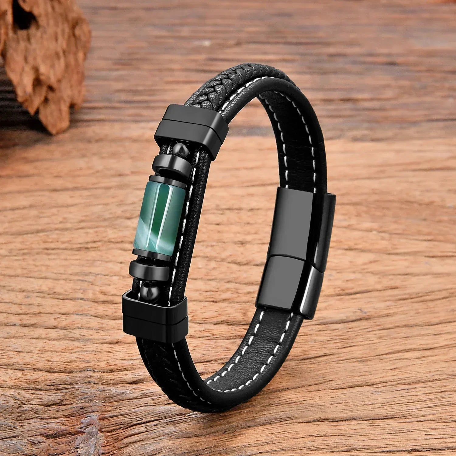 Bracelet Cuir Style et Bien-être en Pierres Naturelles pour Homme - bracelet en pierres naturelles GoHappy