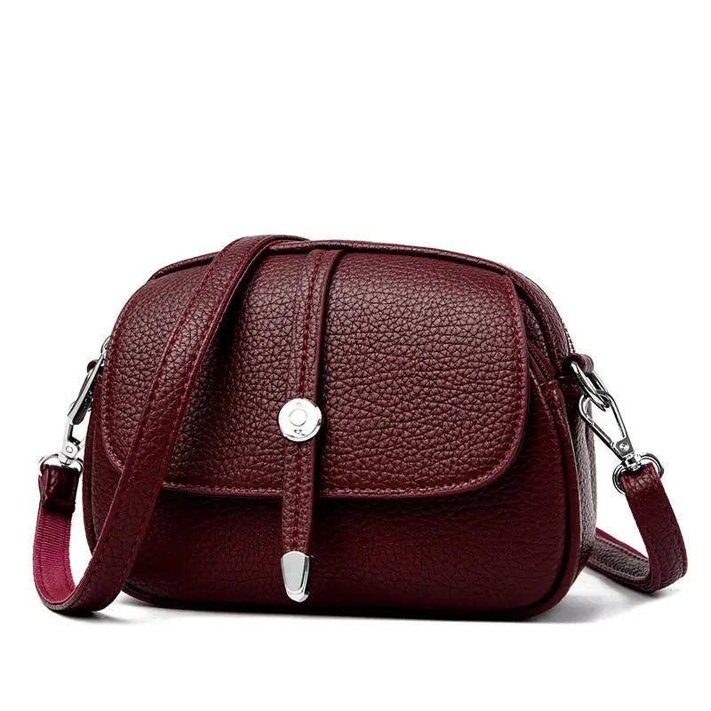 Sac Bandoulière Rétro Cuir Souple Femme - Petit Sac Rond Vintage 3 Compartiments