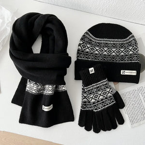 Ensemble Hiver Femme 3 Pièces Écharpe Bonnet Gants Laine Doux - bonnet hiver GoHappy