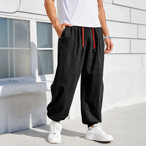 pantalon ample homme noir coton léger cordon rouge confortable été GoHappy.fr