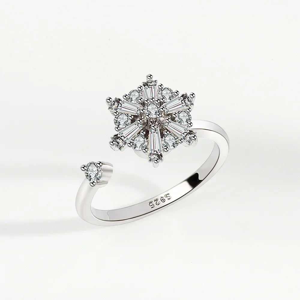Bagues Spinner Rotatives Fleur Abeille en Cristal Argent Ajustables - bague femme GoHappy