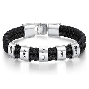 Bracelets Cuir Acier Personnalisé Gravure Prénoms Famille - bracelets personnalisables GoHappy