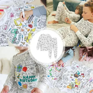 Pyjama Enfant à Colorier Créatif Réutilisable 6 Feutres Inclus - pyjamas coloriage GoHappy