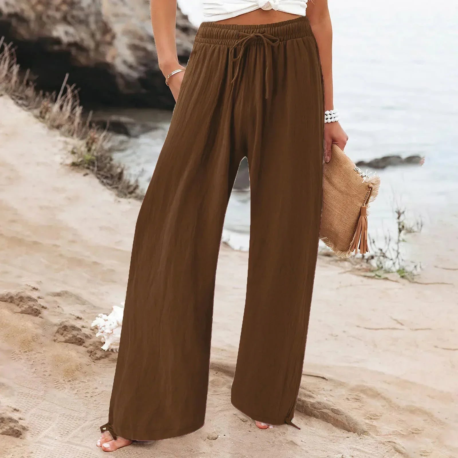 Pantalon Large Femme Fluide Été – 18 Coloris, Poches, Taille Élastique - pantalon fluide femme GoHappy