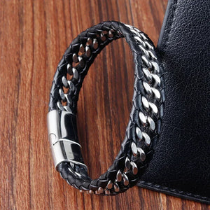 Iron Link bracelet cuir tressé acier inox - bracelet homme GoHappy