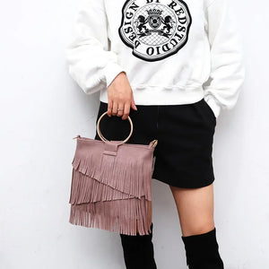 Sac à Franges Bohème : Anse Cercle Dorée Tendance | GoHappy - Sac à main GoHappy