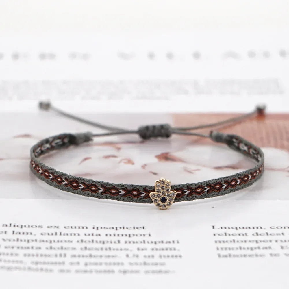 Bracelet Amitié Femme Coton Fin - Charm Cœur Strass Ajustable - bracelets femme cordon GoHappy