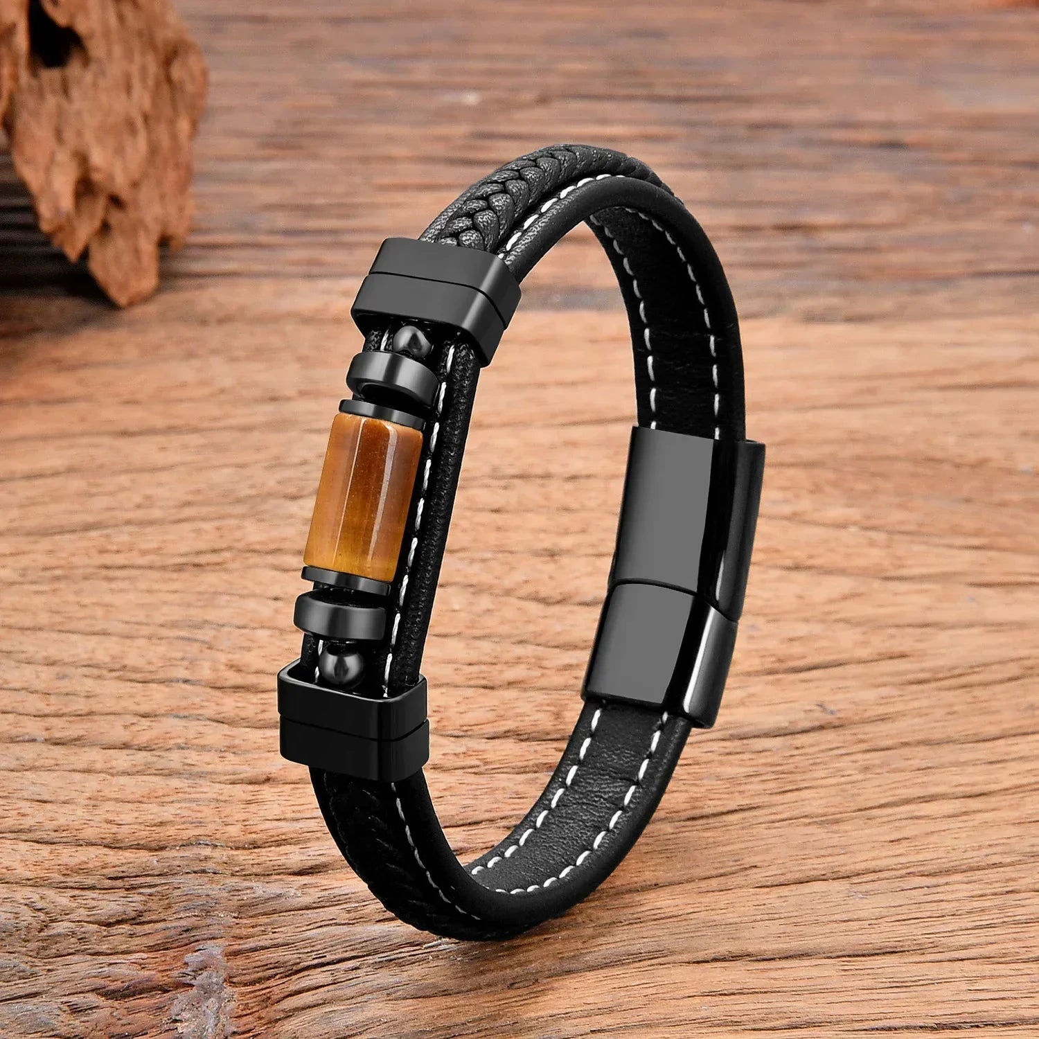 Bracelet Cuir Style et Bien-être en Pierres Naturelles pour Homme - bracelet en pierres naturelles GoHappy