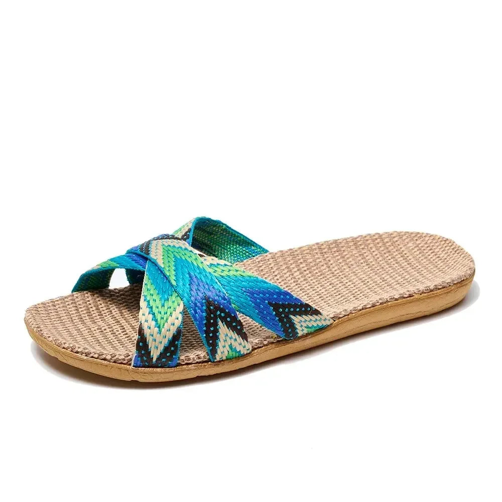 Mules femme lin léger semelle EVA maison été - tongs GoHappy