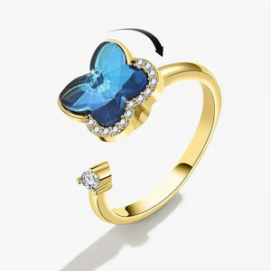 Bagues Spinner Rotatives Fleur Abeille en Cristal Argent Ajustables - bague femme GoHappy