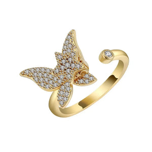 Bagues Spinner Rotatives Fleur Abeille en Cristal Argent Ajustables - bague femme GoHappy