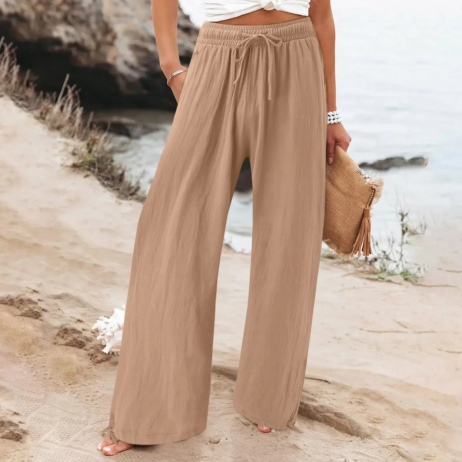 Pantalon Large Femme Fluide Été – 18 Coloris, Poches, Taille Élastique - pantalon fluide femme GoHappy