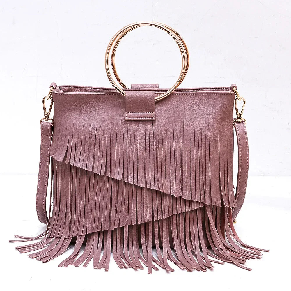 Sac à Franges Bohème : Anse Cercle Dorée Tendance | GoHappy - Sac à main GoHappy