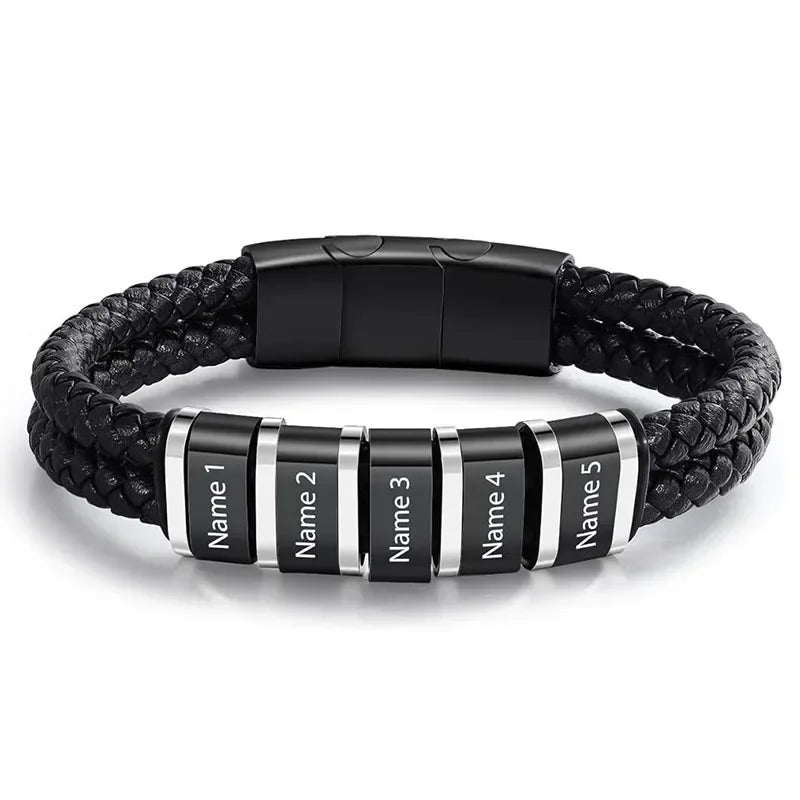 Bracelets Cuir Acier Personnalisé Gravure Prénoms Famille - bracelets personnalisables GoHappy