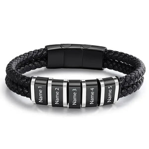 Bracelets Cuir Acier Personnalisé Gravure Prénoms Famille - bracelets personnalisables GoHappy