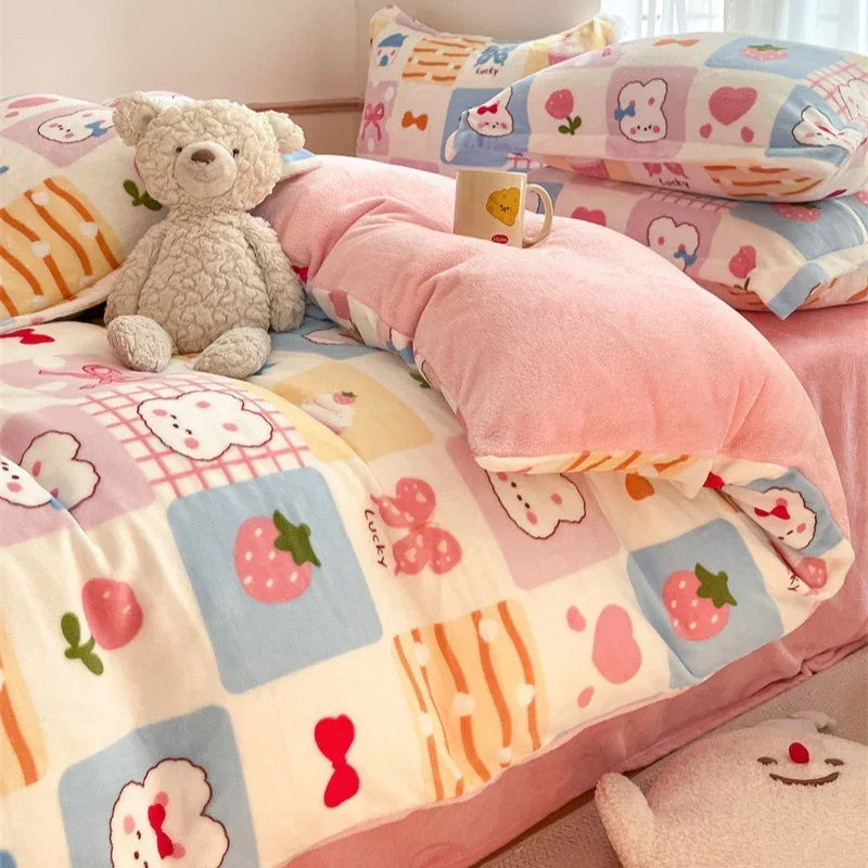 Housse Couette Velours Enfant Motifs Cartoon Douce Chaude 150-220cm