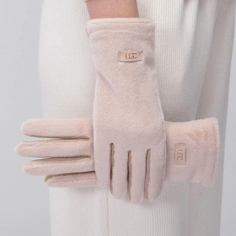 Gants Femme Daim Imitation Vison Tactiles Doux Chauds Élégants