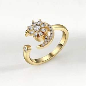 Bagues Spinner Rotatives Fleur Abeille en Cristal Argent Ajustables - bague femme GoHappy