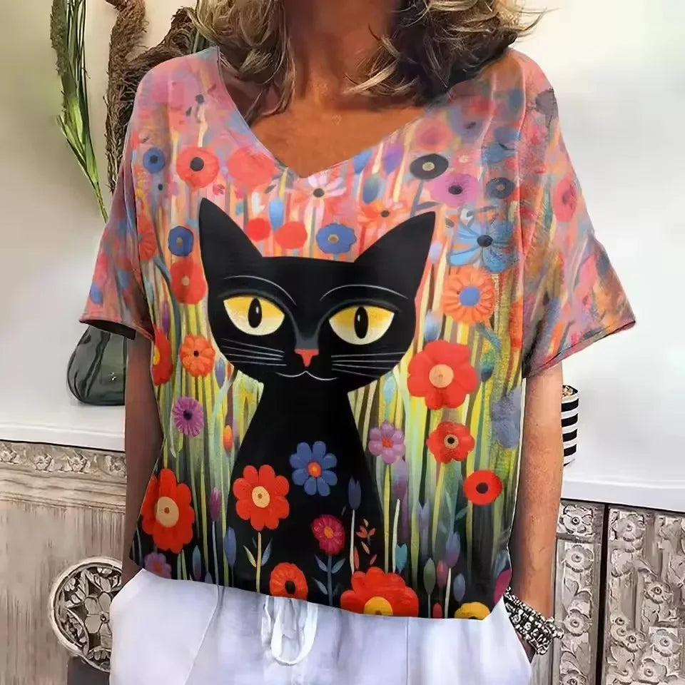 Collection Crazy Cats – T-shirts Oversize Femme à Motif Chat