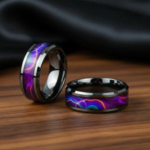 bague homme acier inoxydable motif éclairs violet bleu cadeau original GoHappy.fr