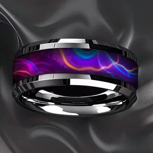 bague homme acier inoxydable motif néon violet et bleu cadeau original GoHappy.fr